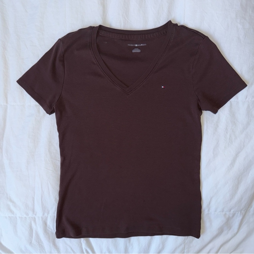 Tommy Hilfiger Women's Dark Brown V-Neck Tee